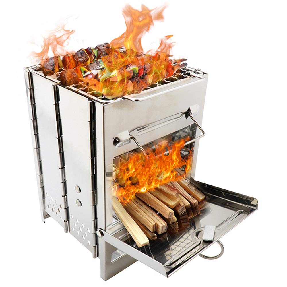 awstroe Stainless Steel Backpacking Stove Folding Camp Stove with One