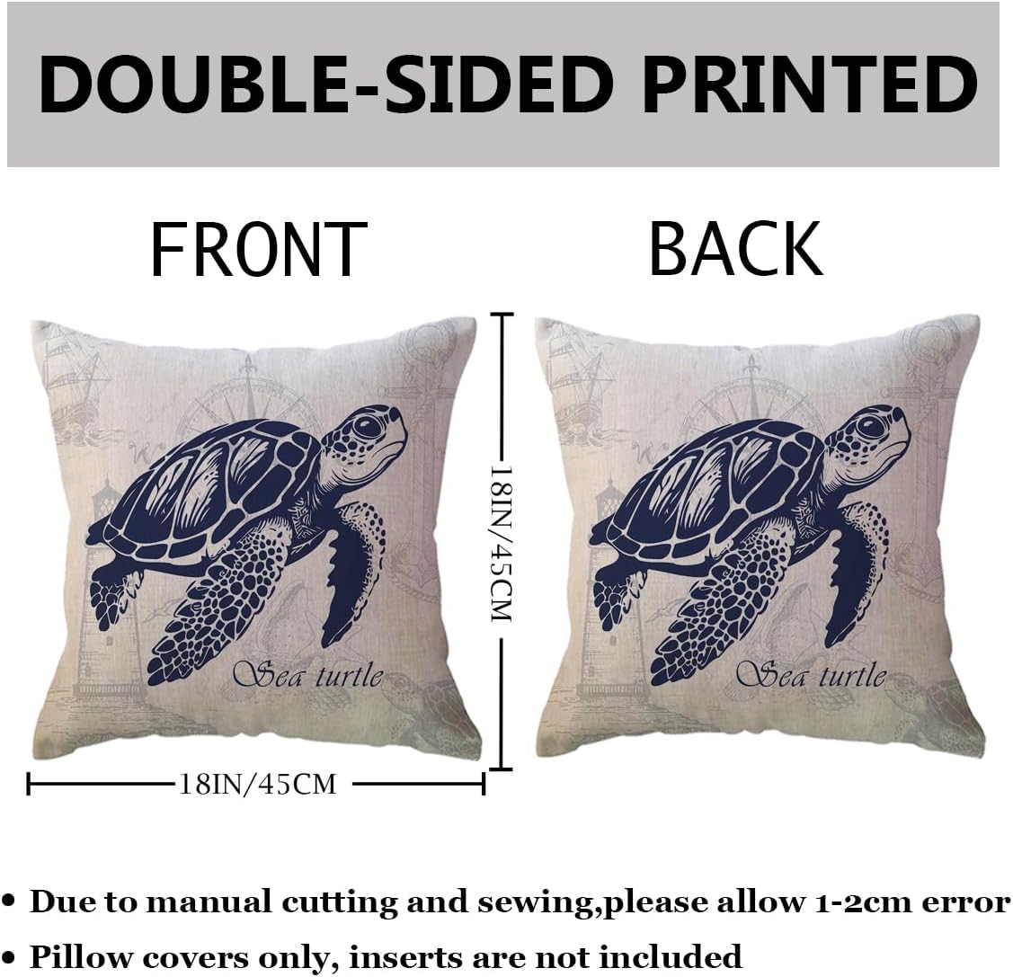 ULOVE LOVE YOURSELF Ocean Beach Pillow Covers Double-Sided Blue Sea Life Cushion Covers Seaturtle/Octopus/Seahorse/Crab/Coral/Starfish Coastal Nautical Decorative Pillowcases 18x18 Inch 6Pack (Beige)
