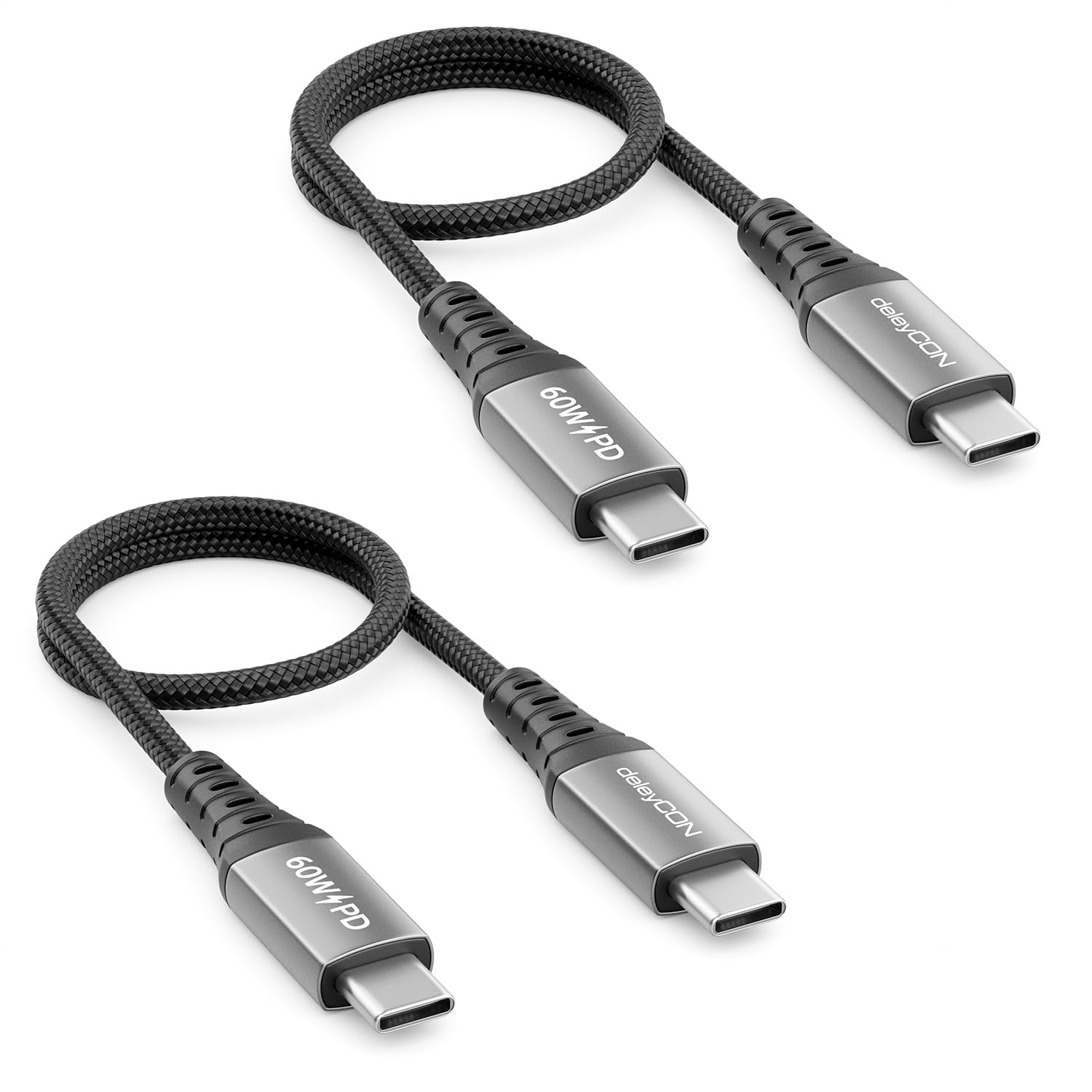 deleyCON 2x 0,30m USB C Kabel PD 3.0 PPS (60W Schnellladekabel) Kurzes 30cm USB-C auf USB-C Ladekabel für iPhone 17 16 15 Pro Max Air Galaxy S25 S24 S23 Pixel iPad Pro MacBook Air Pods Tablet Switch