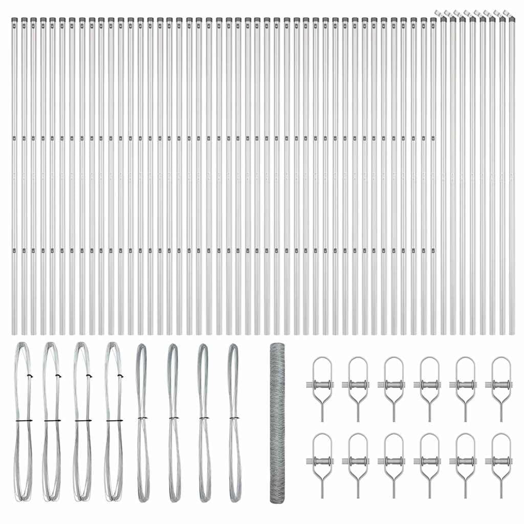 Fence Post Silver 100 x 1.6 m 36 mm Mesh Steel Outdoor Garden Security Fence Posts Kit Corrosion Resistant Weatherproof Rectangle Support for Yard Patio Boundary Enclosure
