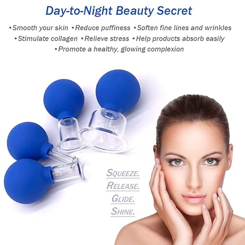 Miniatura 4 de Equipo de belleza Juego de 4 ventosas faciales de vidrio, succión al vacío de silicona, terapia de masaje de ventosas, un kit para anticelulitis,