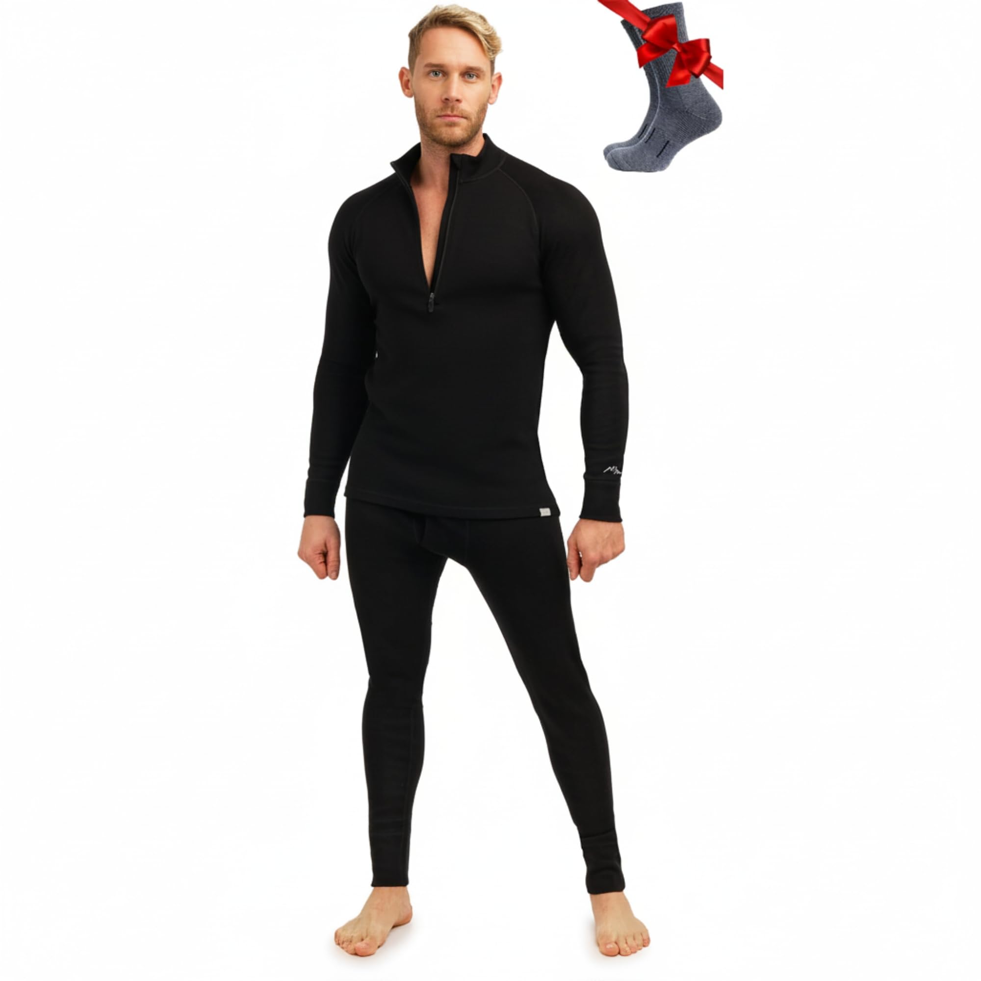 Merino.tech Merino Wool Base Layer Mens Set - Midweight Merino Wool Thermal Underwear For Men Top and Bottom