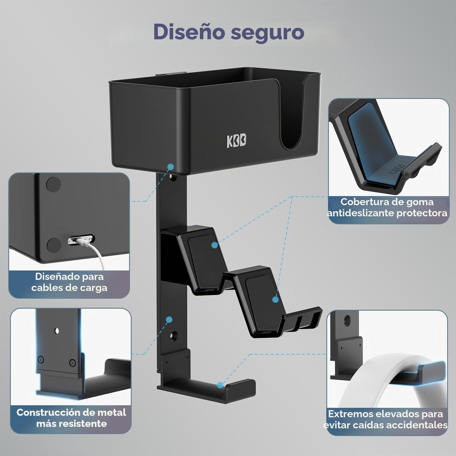 KDD Doble Soporte Mando Pared 4 en 1, Soporte para Controlador y Porta Auriculares Gaming con Almohadillas Antideslizantes, Desmontable Gancho Controlador de Pared para PS5/PS4/Xbox/Nintendo Switch