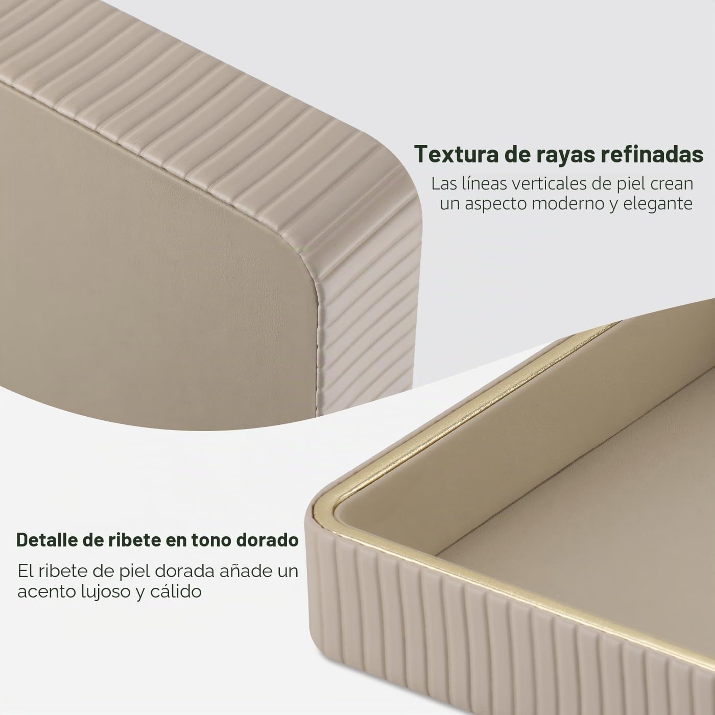 GORESE Bandeja de Valet,Bandeja para Joyas Cuero Bandejas Decorativas Bandejas de Mesa de Noche Organizador Vaciabolsillos Escritorio para Llaves,Maquillaje,Reloj,Gafas,Perfume,Joyería,Moneda(Beige)