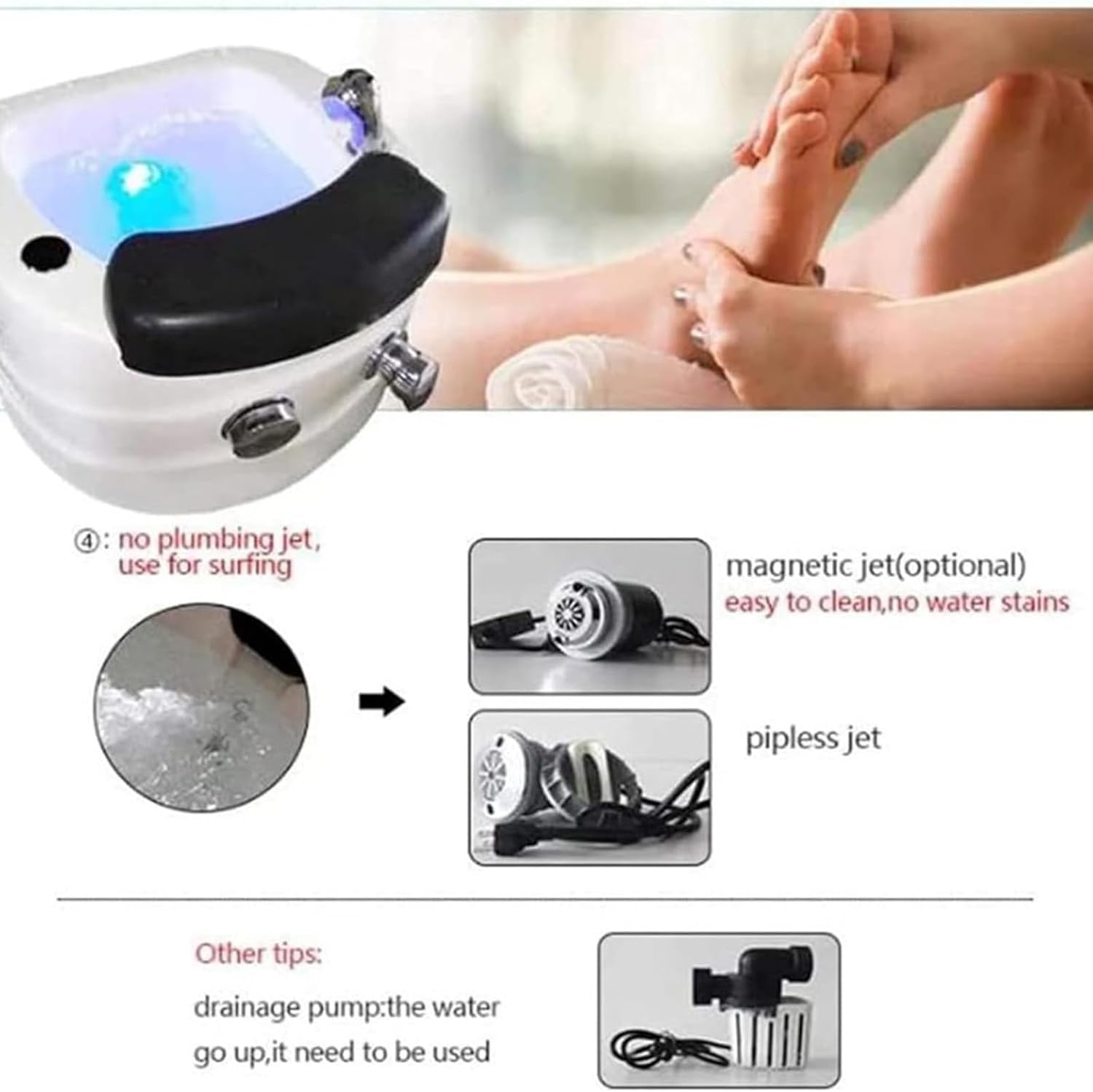Portable Pedicure Foot Spa Bathtub,Pedicure Spa Bathtub,Foot Soaker,Acrylic Pedicure Chair Shampoo Sink with Heat and Massage,Colorful Lamp Footbath Special for Hotel Foot Bath Club