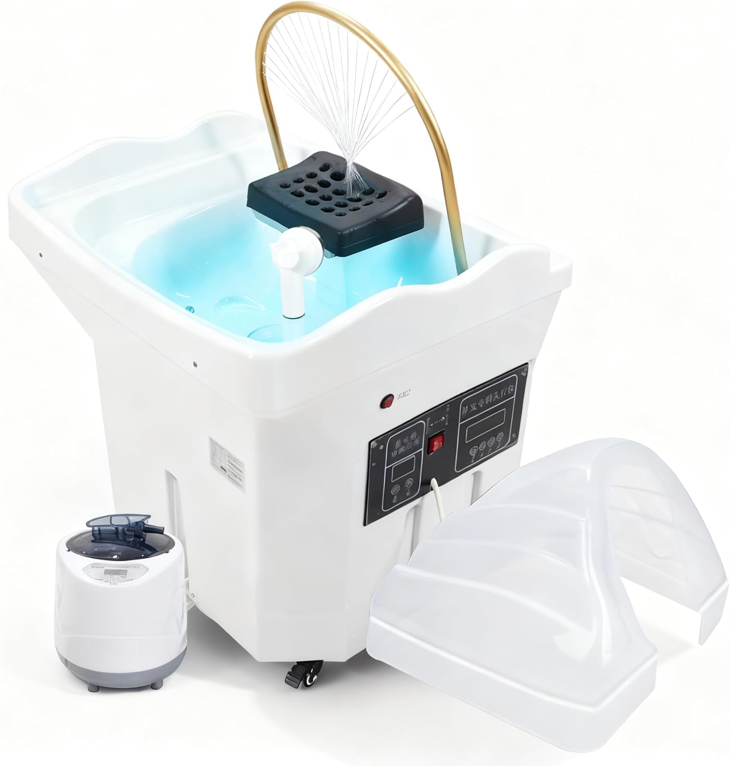 Lavacabezas Peluqueria con Tanque 60L, Lavacabezas Portatil para Casa con Ruedas, Lava Cabezas con Inhalador Vapor y Cubierta Vapor, Apto Head Spa Capilares y Salones de Peluquería
