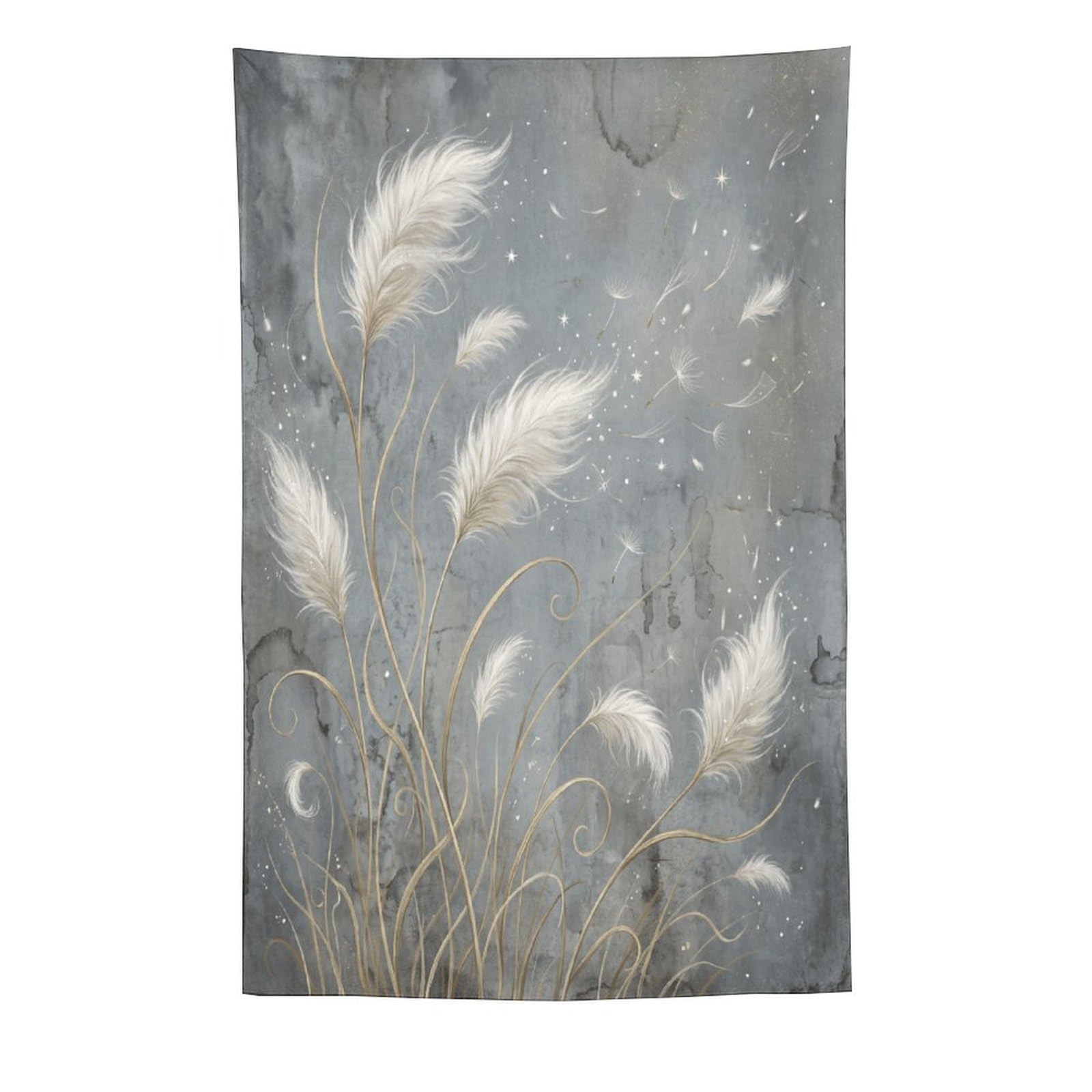 W7C8U2X3 White Feather Botanical Wall Tapestry, Botanical Watercolor Style