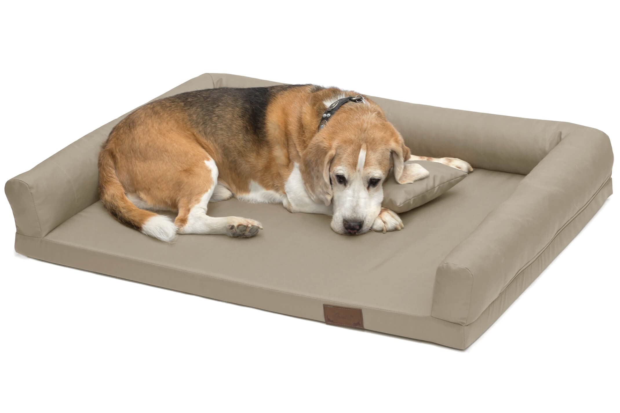Juelle Cama ortopédica para perros grandes, colchón ergonómico con lados para perros grandes, funda extraíble, lavable a máquina, Lucky M-XXL (tamaño: XL – 130 x 95 cm, Beige)