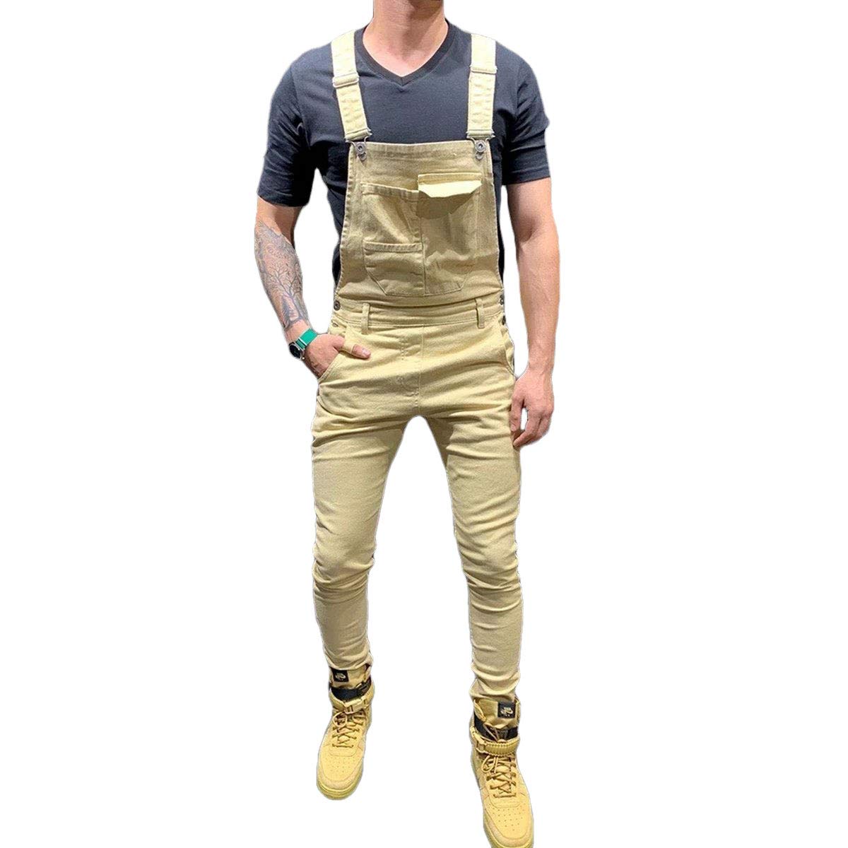 Aiwpstoin Mens Denim Bib Overalls Fashion Jumpsuit Workwear Slim