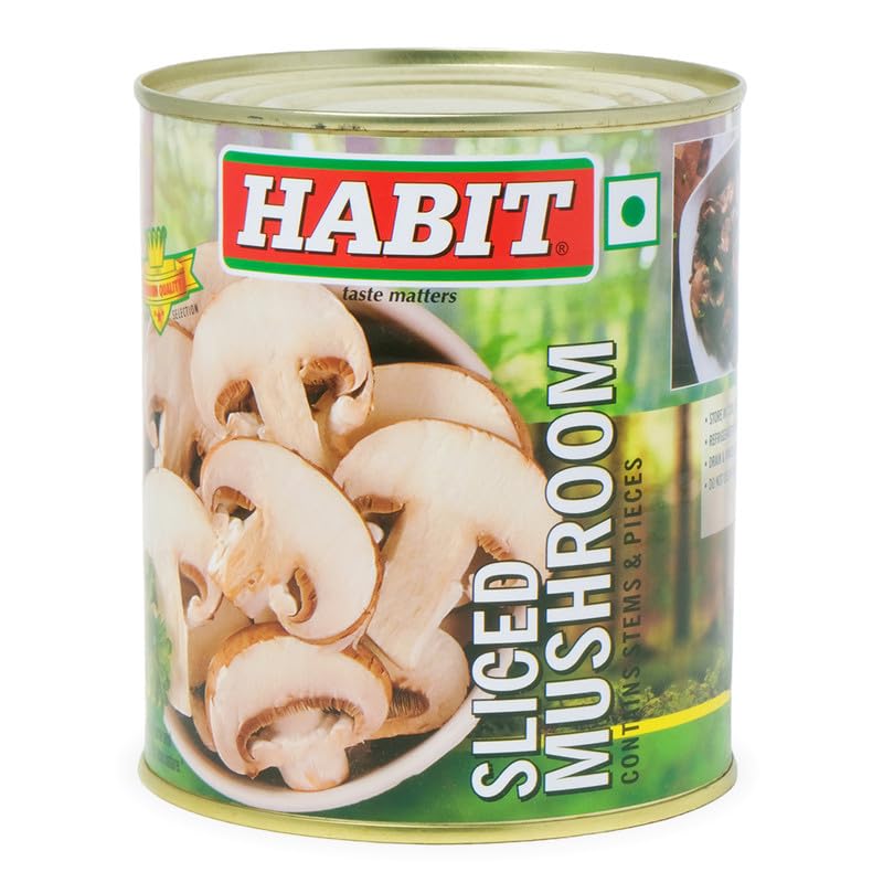 HABIT Button Mushrooms Sliced– 800g x Pack of 3| Tender & Mildly Flavored | Ideal for Salads, Soups, Pastas, Gravies, Starters & More | Ready-to-Use Mushrooms for Everyday Cooking