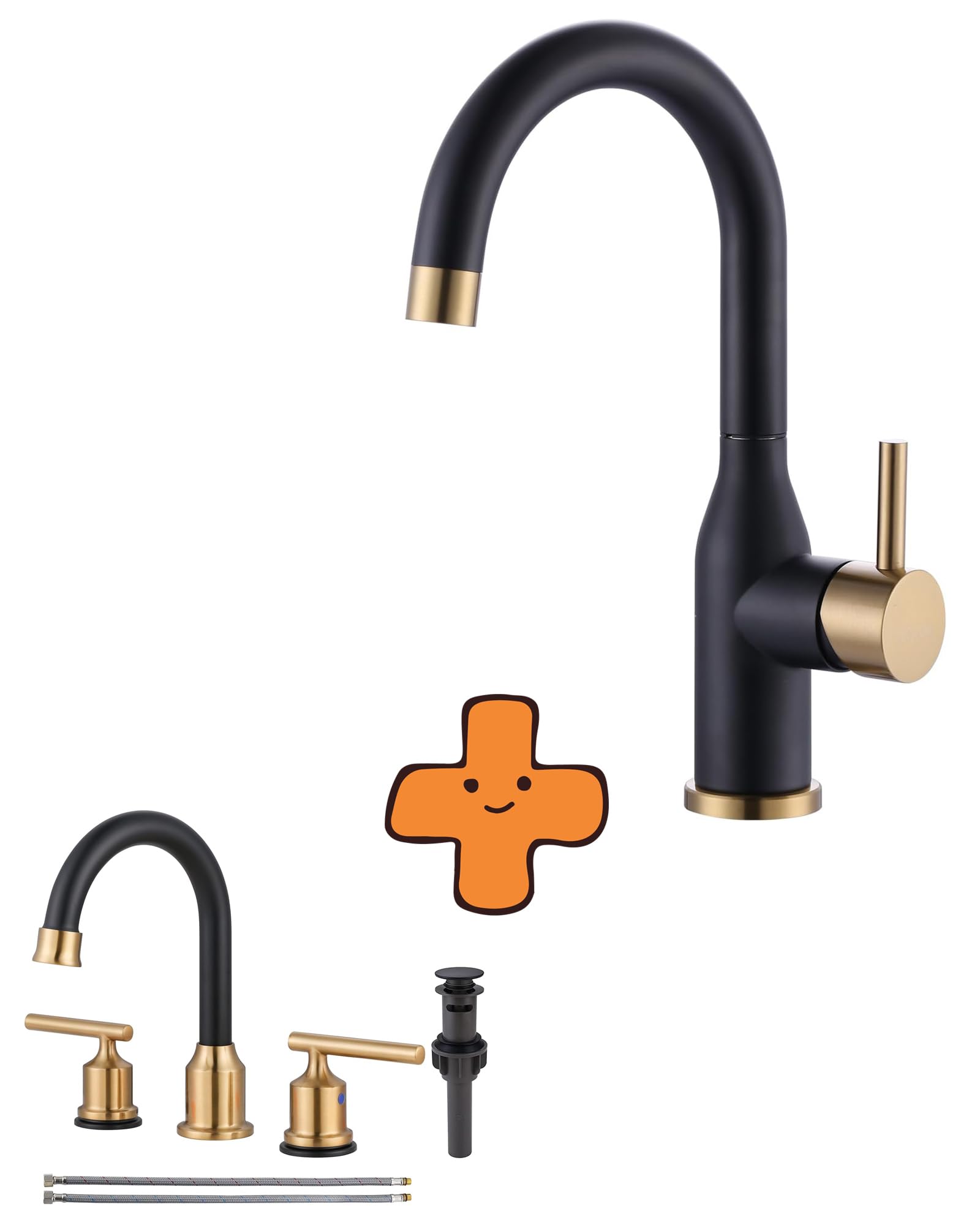 Jnfidosr Black/Gold Bar Sink Faucet And And 3 Hole Bathroom Faucet
