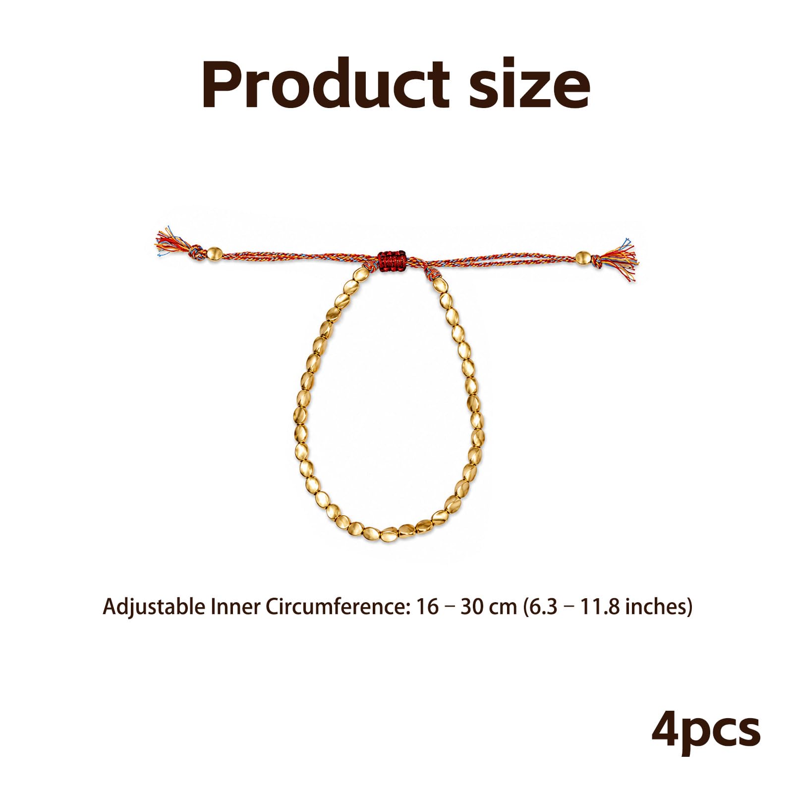 4 Stück Tibetische Kupferperlen-armbänder,Buddhistisches Armband | 16-30 cm, dla pań i Herrena, Geburtstagsgeschenke, Hochzeiten i imprezy, złoty, Schön, Modevoll