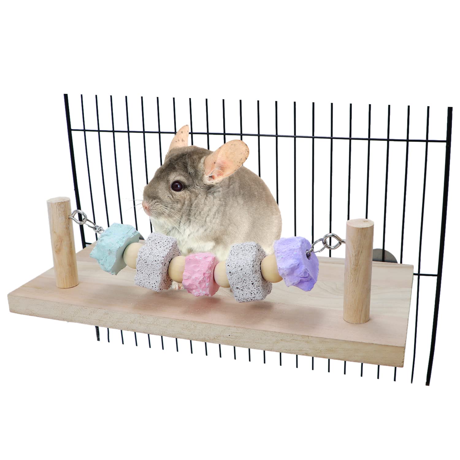 Wontee Wooden Stand Platform with Grinding Toys Bird Perch Stand for Parakeets Cockatiels Conures Rats Gerbils Chinchillas Squirrels