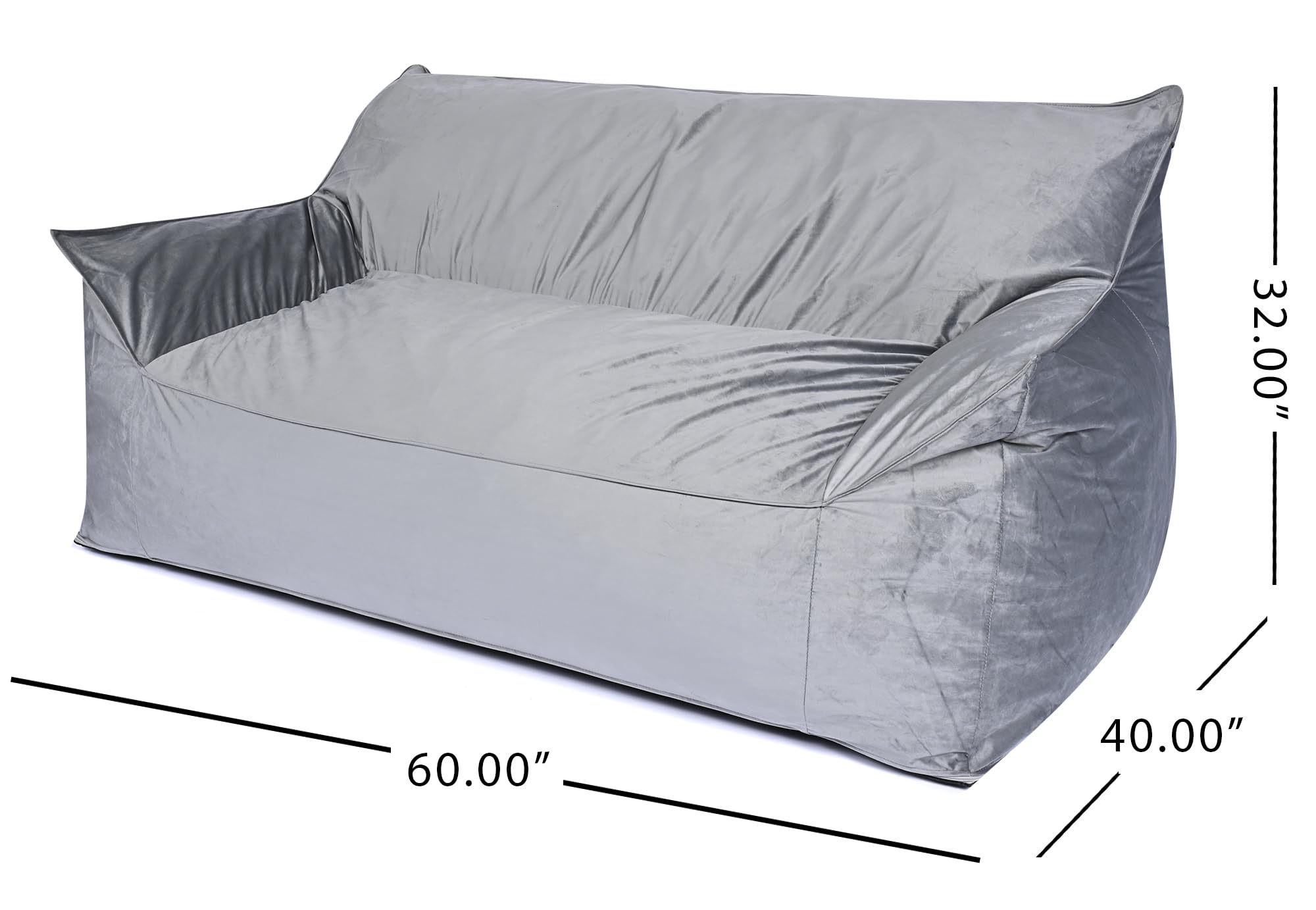 Foamma Bean Bag Sofa Chair, Gray - Bean Bag Chair with Armrests, Bean Bag Couch with High-Density Foam, Reading Chair, Lounge Chair for Bedroom, Large Bean Bag Chairs for Adults - 40