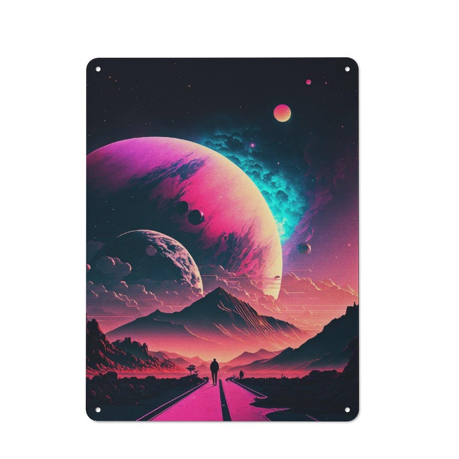 Junmoney Style-16 Retro Metal Wall Sign 40X30cm Featuring Cosmos Vaporwave Cinematic For Garage Wall, For Garage, Workshop And Man Cave Decoration