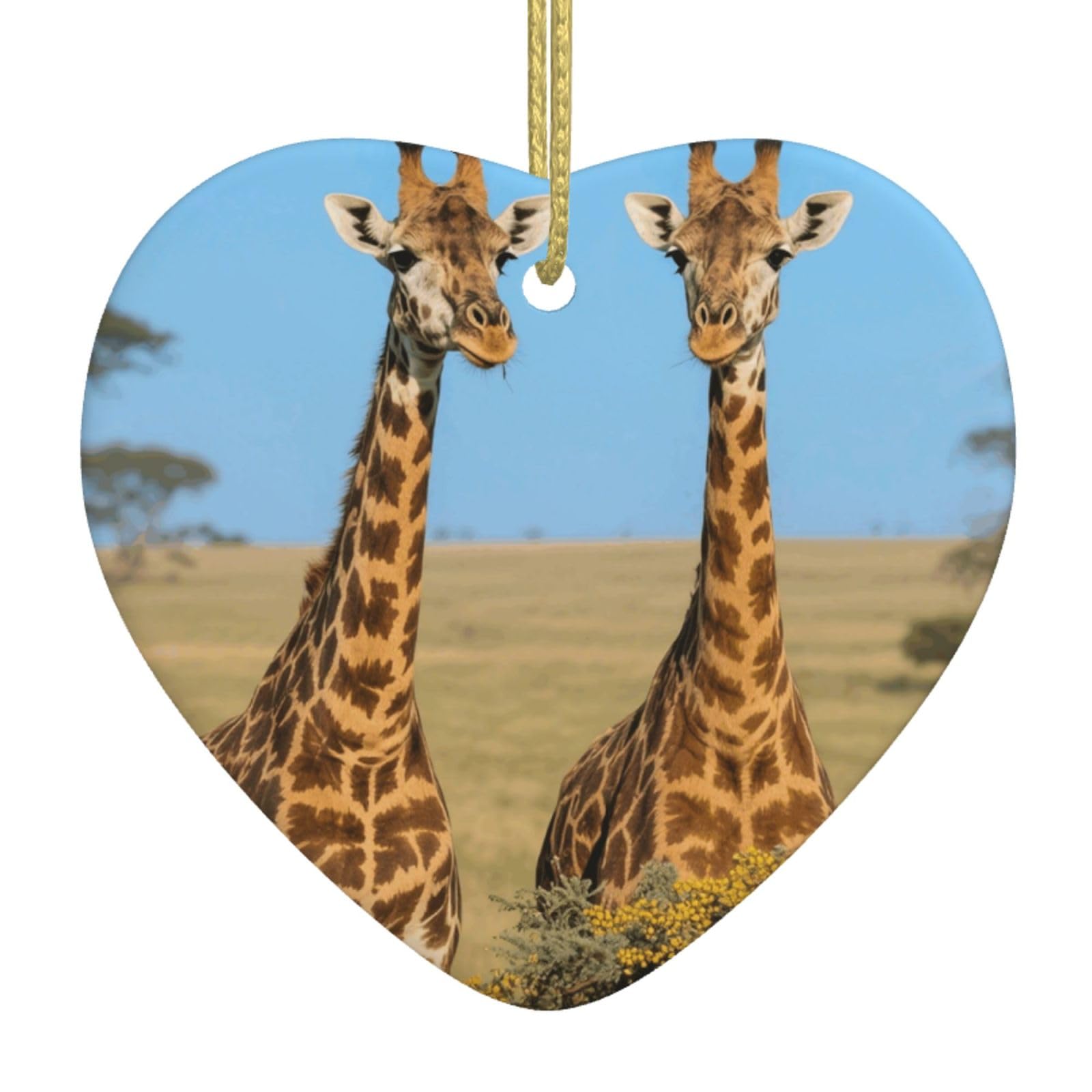 Two Giraffes Christmas Ornament 2025 Heart Ceramic Hanging Ornaments for Home Decor Christmas Decorations with Gold Rope Double-Sided Xmas Tree Ceramic Hanging for Holiday Party