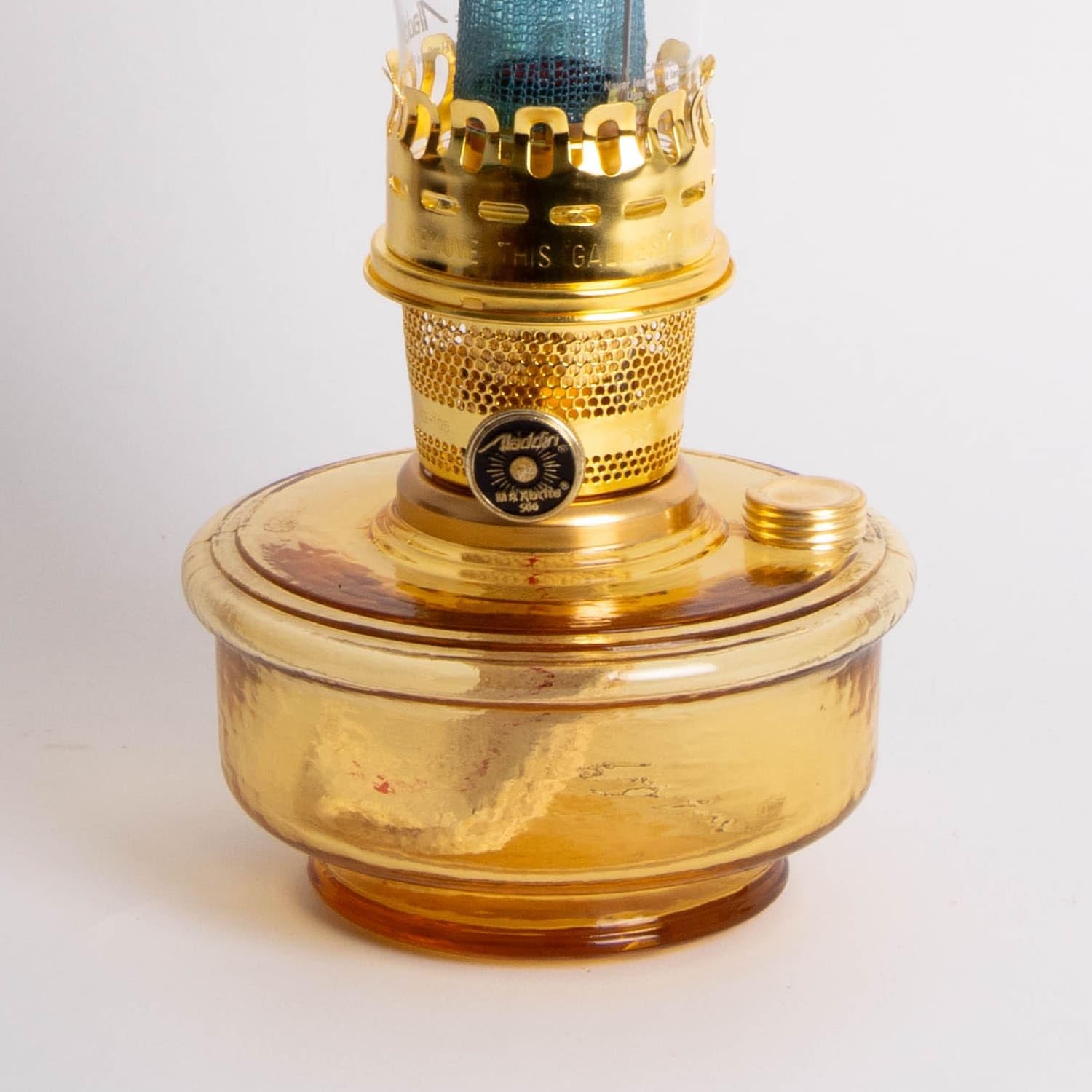 Aladdin Genie III Oil Lamp, Indoor Emergency Lighting for Shelf, Table or Hanging, Amber Glass Bowl with Brass Burner