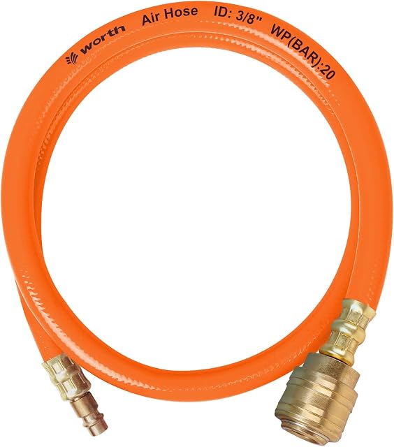 JonesHouseDeco Lead-in Air Hose 3/8'' x 5 m, 300 PSI. MNPT Solid Brass Fittings, Lightweight Air Compressor Replacement Hose, Flexible & Weather Resistant, 9.5mm ID x 15mm OD, Orange, H730B07
