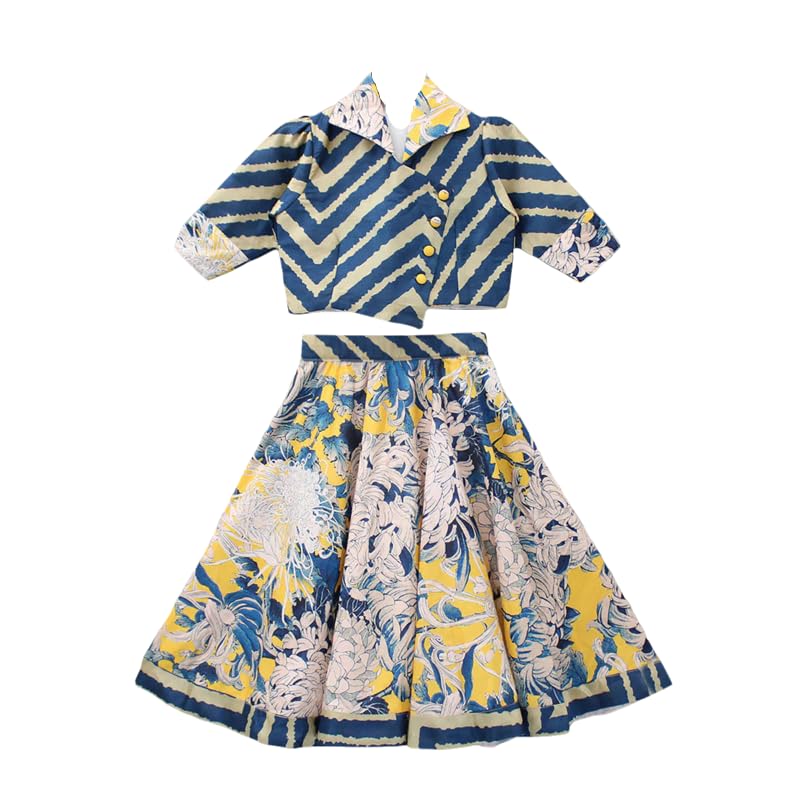 Image of Helene Girl's Cotton Asymmetric Top With Printed Readymade Lehenga Choli Set 3-8 years girls | Ethnic Wear
