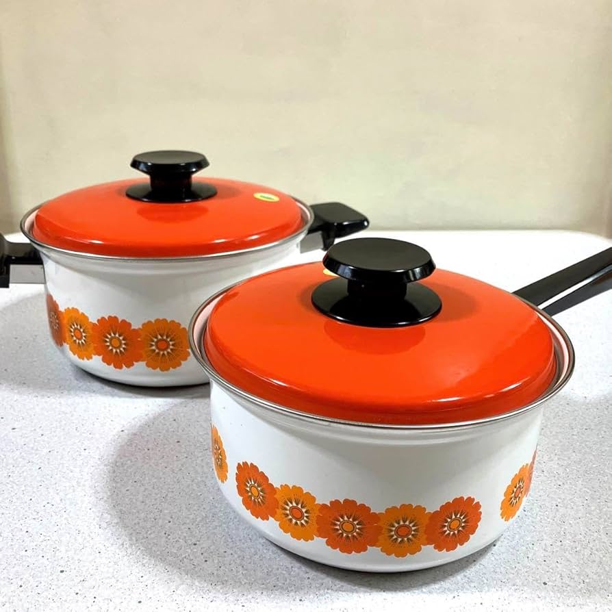 昭和レトロホーロー鍋SUNCOOK パン,ポット,ソースポット浅型 3つセット