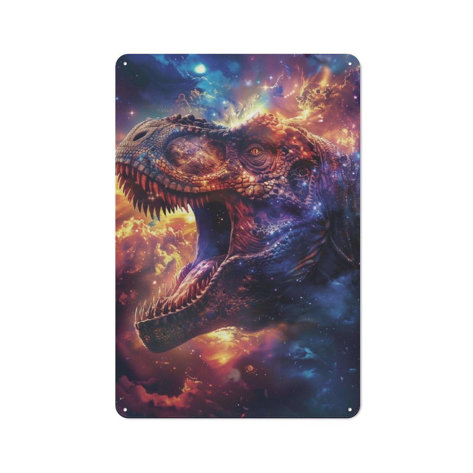 Junmoney Cosmic Dino Roar Rustic Metal Plaque 30X20cm For Guest Room Or Hallway, For Home Interiors, Feature Walls And Decorative Displays