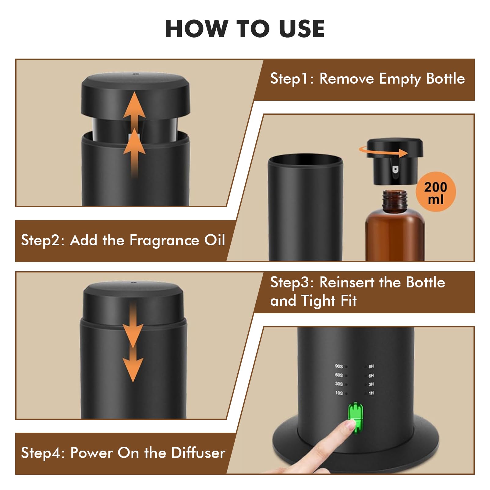Difusor Aceites Esenciales sin Agua Mini Portátil USB 200 ml | Perfume Aire Aromaterapia, Atomizador, Cargado USB, 3 Nivel de Niebla, Para Habitación Hogar Oficina