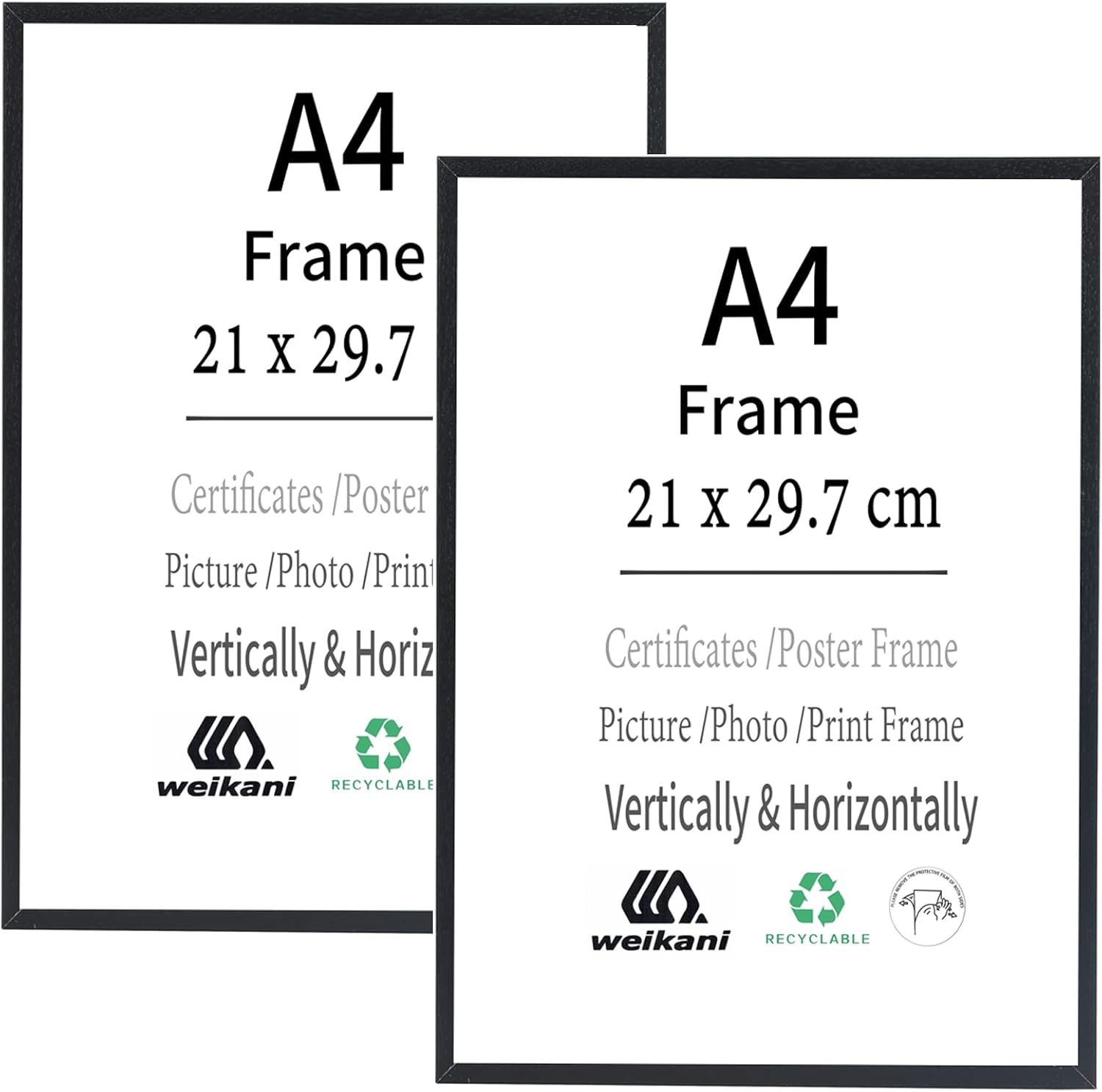 Weikani A4 Black Picture Frame,2 Pack21x30 cm Wood Photo Frame,Certificate Frame with
