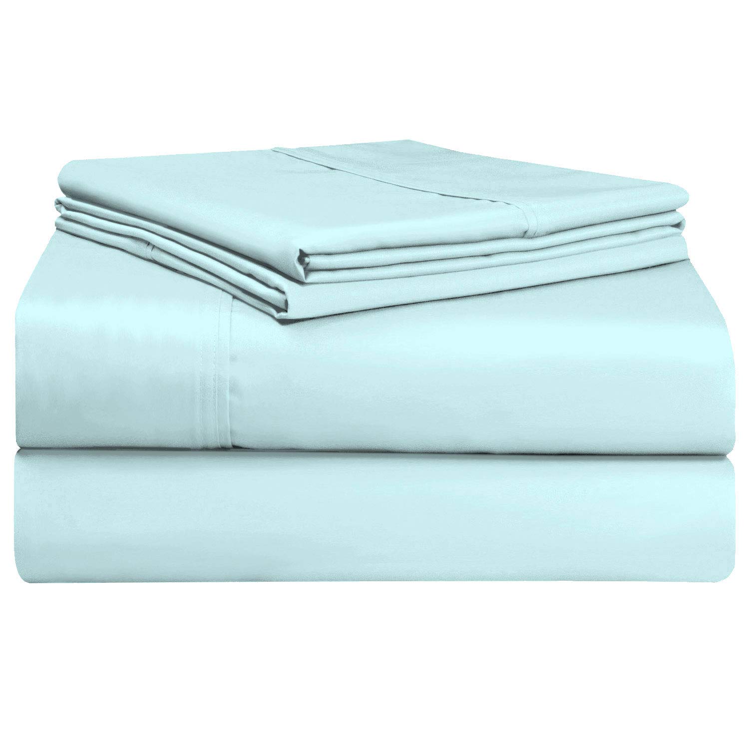 Pizuna 400 Thread Count Sheet Set, 100% Long Staple Cotton Ice Aqua California King Sheets, Luxurious Smooth Sateen Weave Breathable Sheets fit Upto 15inch Deep Pocket (Ice Aqua CalKing Cotton Sheets)