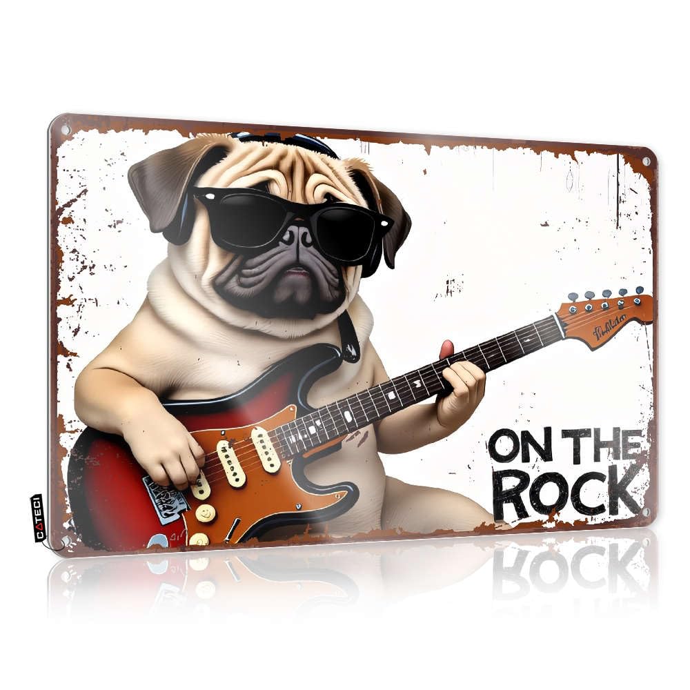 Sujd Colour Pug Playing Guitar: "On The Rock" Funny Wall Art Clock | Nice Graduation Gift Decorative Wall Art(30X40cm)