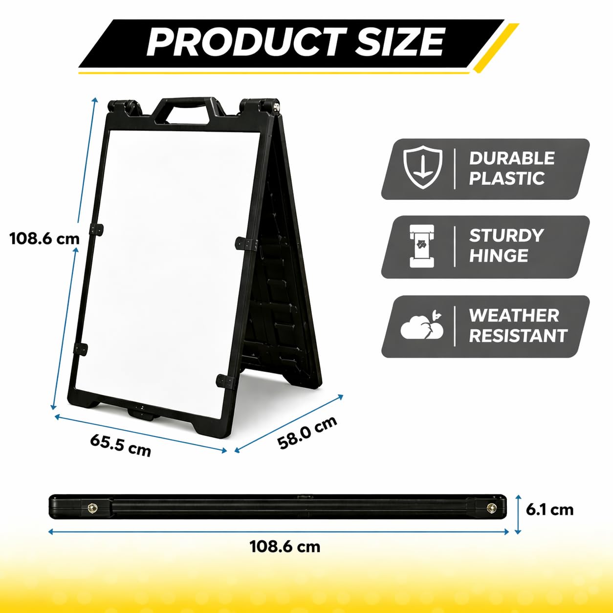 Cartel publicitario plegable de 61 x 91 cm con base rellenable de agua, doble cara, resistente a la intemperie, para restaurante, cafetería, promociones y eventos, negro