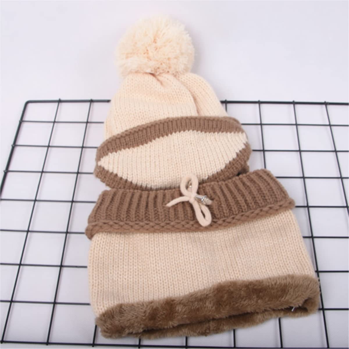 Gorro de Lana de Invierno para Mujer, Conjunto de Bufanda y mascarilla 3 en 1, Tejido de Punto (Beige, Talla única)