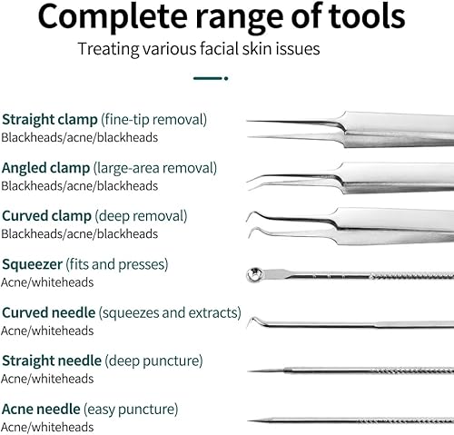 Miniatura 5 de Extractor de comedones para eliminar puntos negros, kit de pinzas curvas, kit de herramientas profesionales de eliminación de manchas de acné de