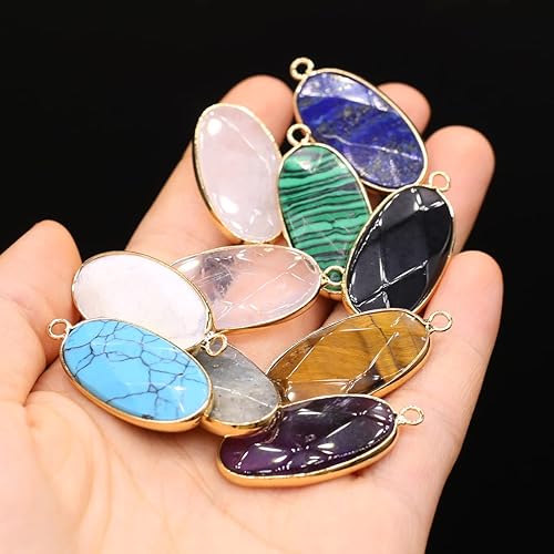 Miniatura 3 de 6 dijes de piedras de cristal natural, amatista, cuarzo, turquesa, ojo de tigre, colgantes para hacer joyas, collares, aretes, Piedra, Piedra