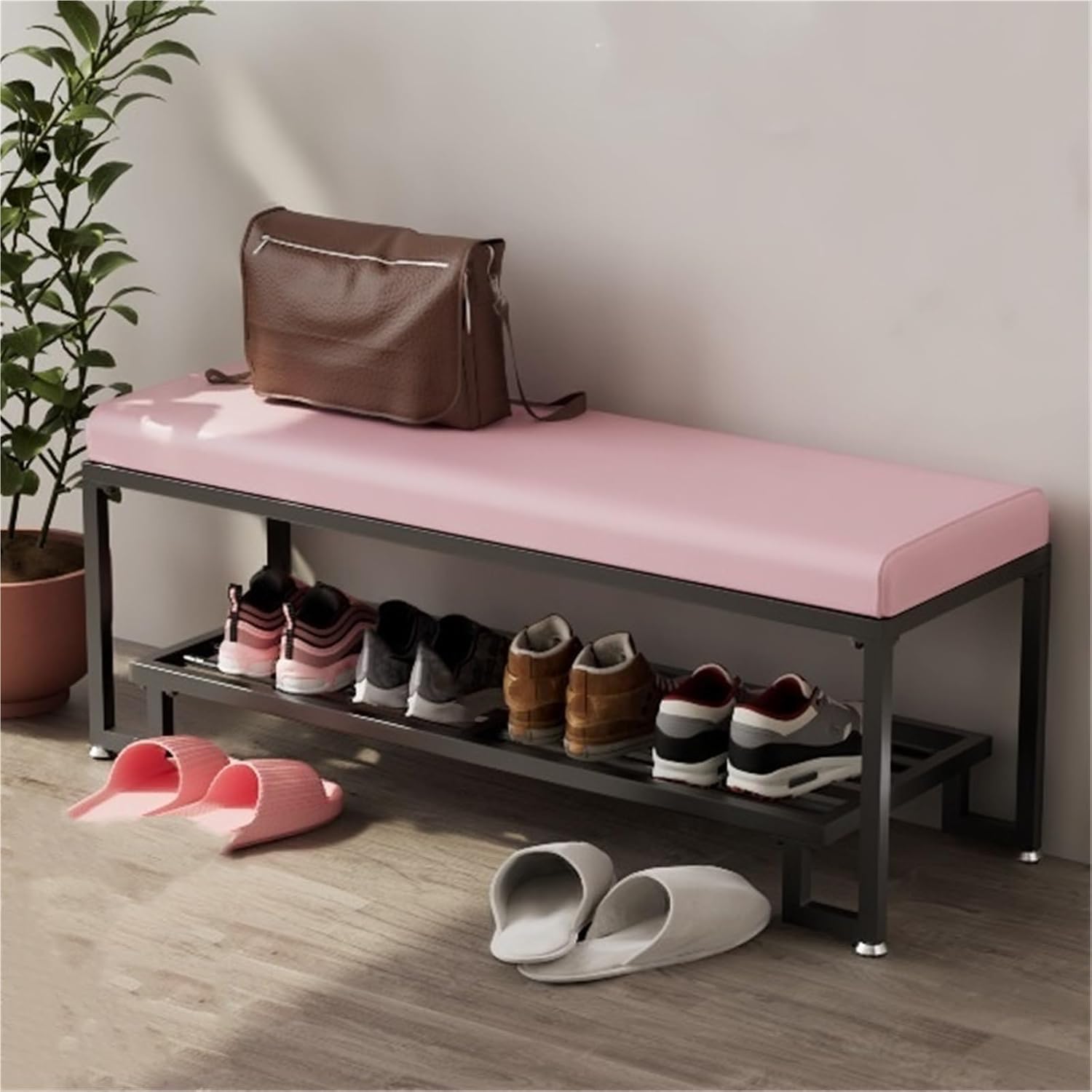 MSHGSKU Upholstered Shoe Bench with Metal Frame Stylish Entryway Organizer & Storage Rack for Front Door Living Room Hallway Easy Assembly SpaceSaving Solution