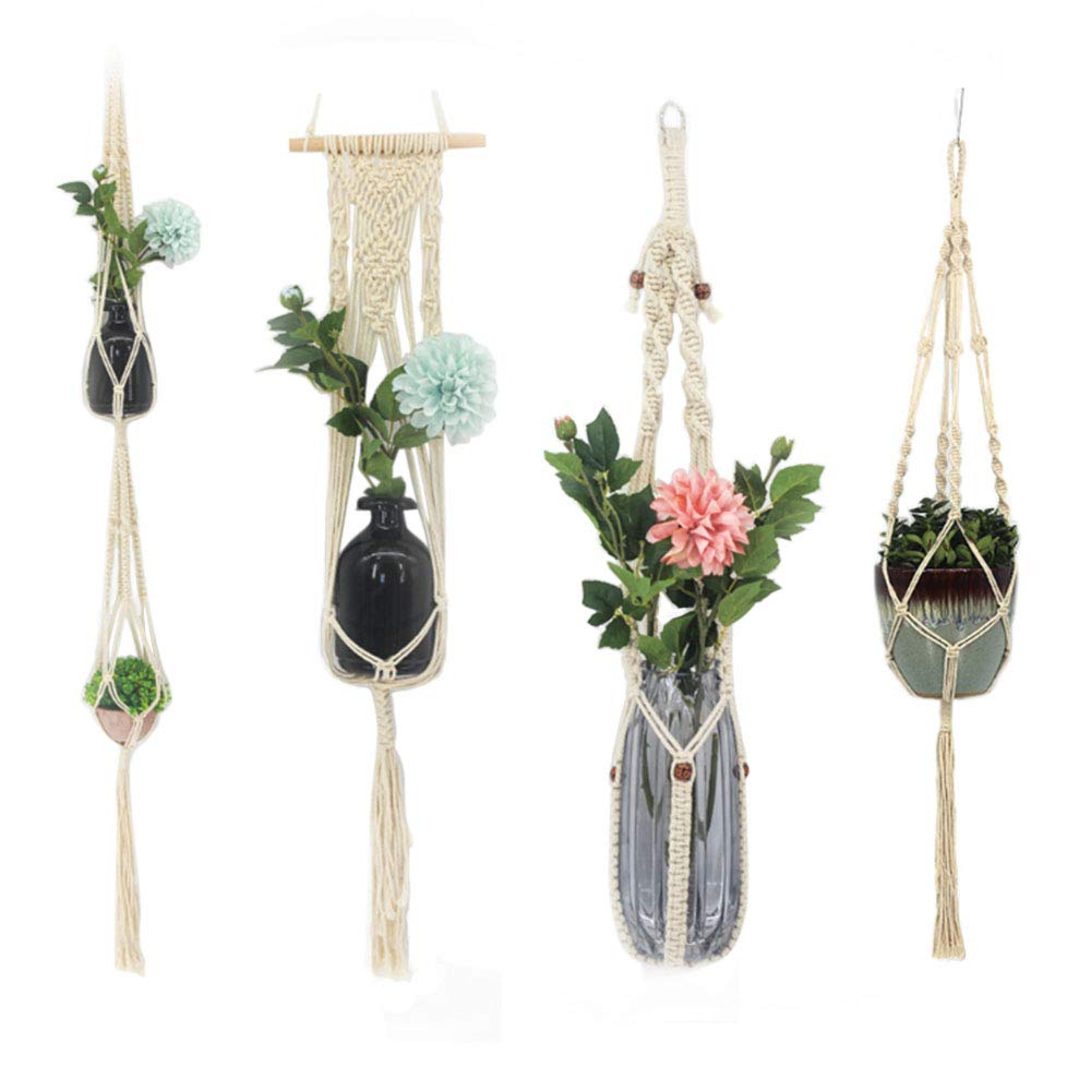 Macrame Plant Hangers Set of 4 Indoor Wall Hanging Planter Basket Flower Pot Holder Boho Home Decor Gift Box