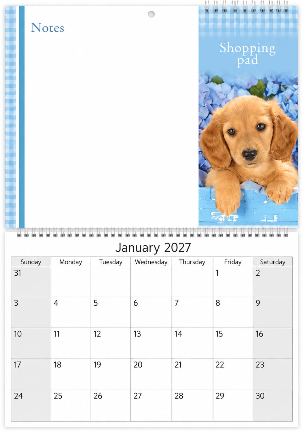 2027 Memo Calendar With Shopping Pad Pen Write On Wipe Off Notes Cute Designs (Dogs 0373)