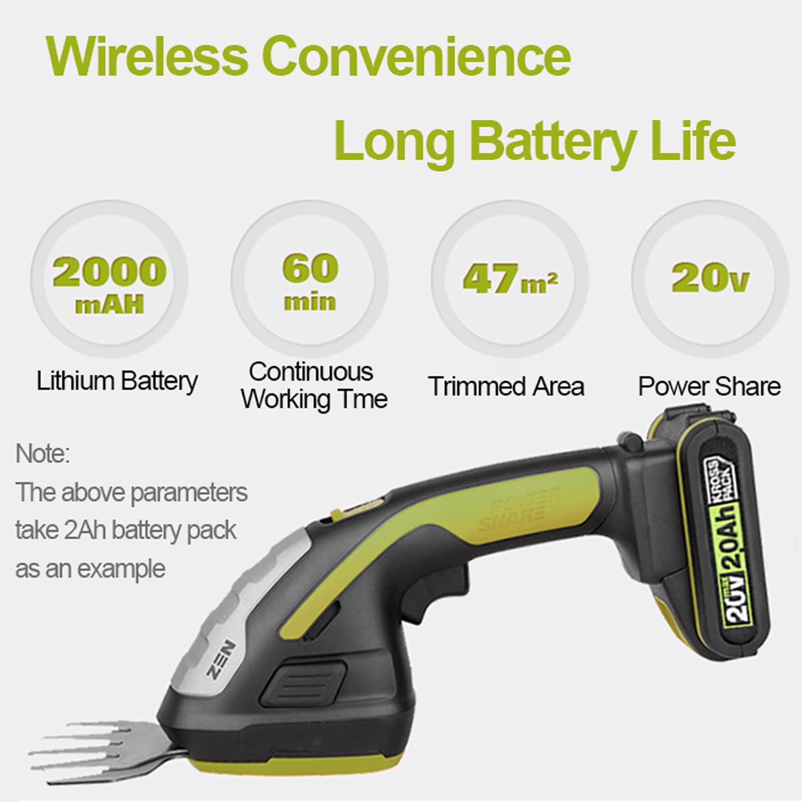 Cizalla Eléctrica 2 en 1 con 2000mAh Batería Recargable, Cortadora de Césped y Setos Inalámbrica, Tijeras de Césped de Mano Ligeras, Recortadoras de Setos, Cargador y Llave de Seguridad Adicional