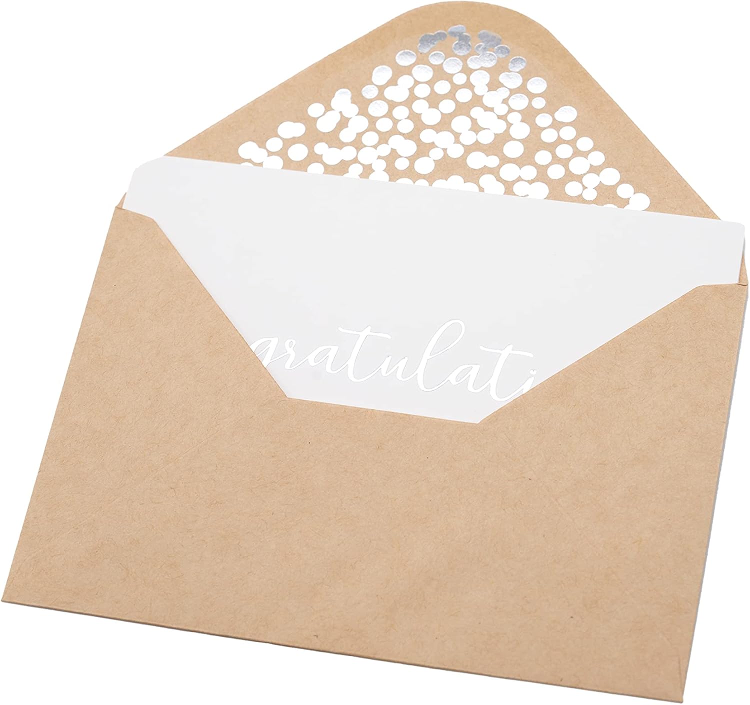 Congratulations Card – 50 Pack Matte Finish Greeting Cards With ‘’Congratulations’’ Embossed In Silver Foil Letters – For Engagement, Graduation, Wedding 52 Silver Foil Confetti Kraft Envelopes (White)