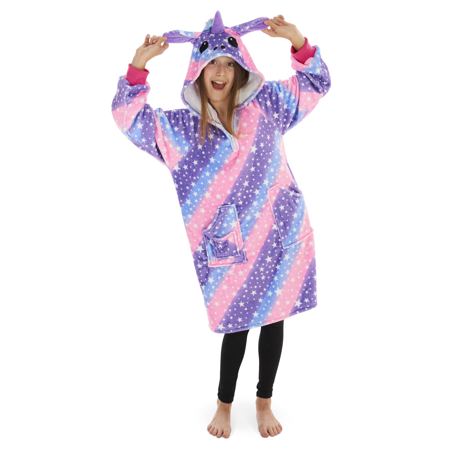 TANNESS Kids Oversized Unicorn Blanket Hoodie with 2 Large Pocket | Comfy Hooded Blanket with Rainbow Design | Kids hoodie blanket Sweatshirt for Winter