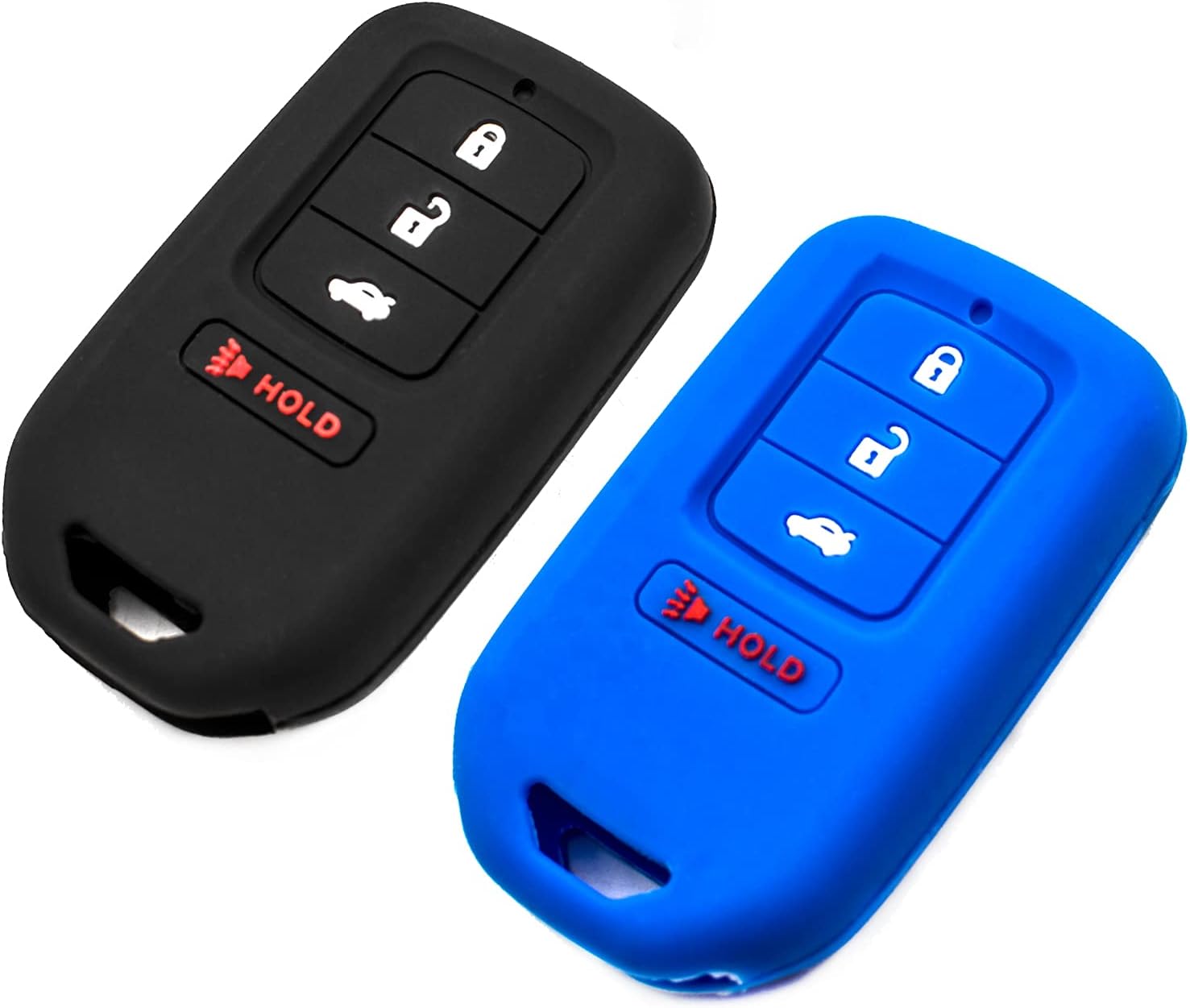 Silicone Key Fob Cover Fit for Honda Accord Civic Crosstour CR-V CR-Z Fit Insight Odyssey Pilot Ridgeline HR-V Smart 4 Buttons | Car Accessories | Remote Key Protection Case - Black & Blue