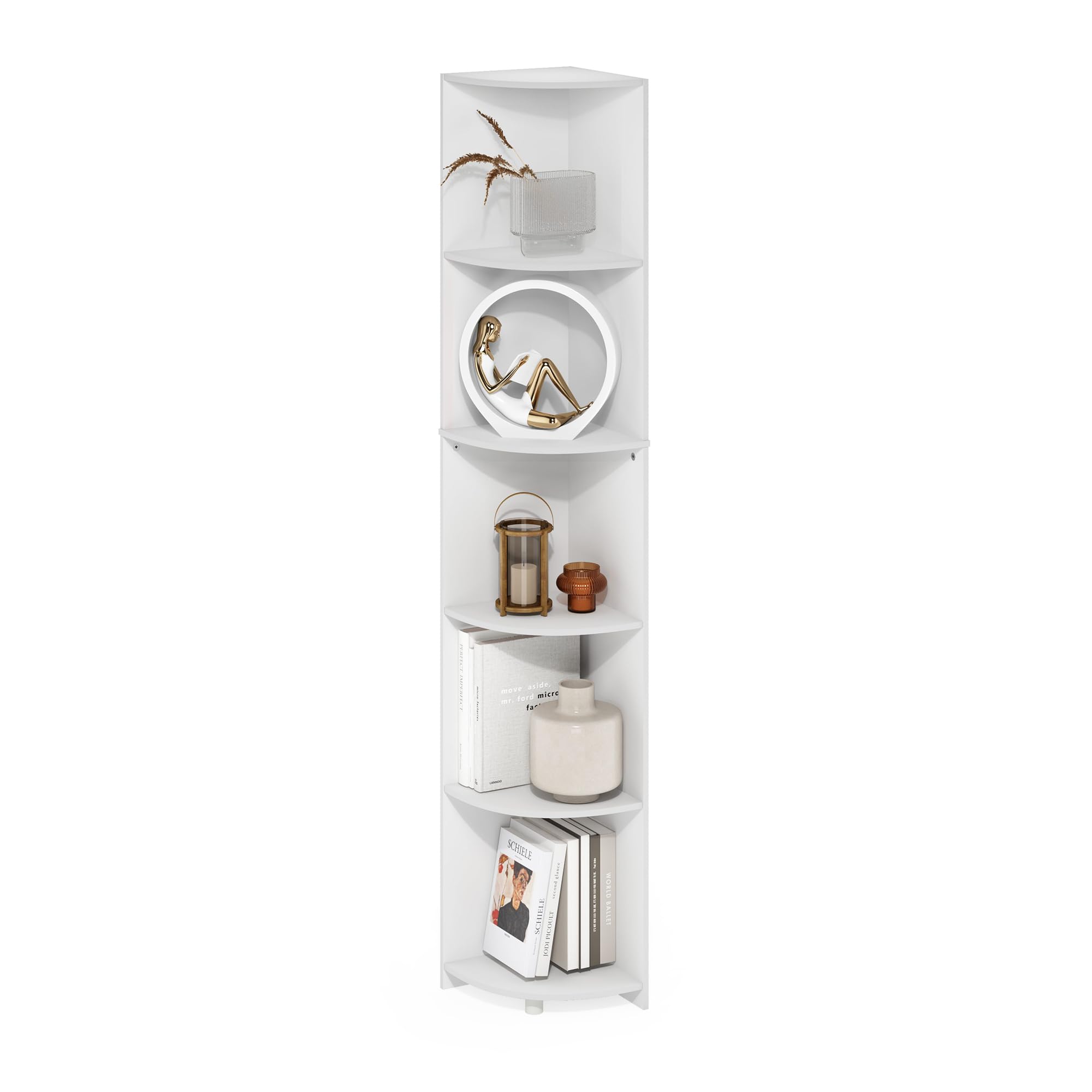 Furinno ECON scaffale angolare, a 5 ripiani libreria angolare, scaffali contenitivi, scaffale espositivo, libreria, per organizzazione e contenimento, soggiorno, ufficio domestico, Bianco