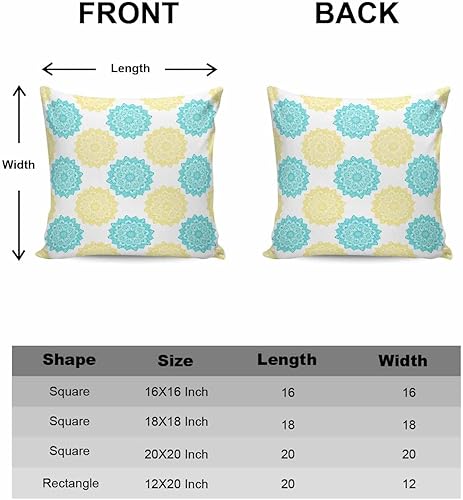 Miniatura 6 de Paquete de 2 fundas de almohada decorativas de algodón, mandala, turquesa, amarillo, flores de dalia, 20 x 20 pulgadas, cuadradas, reversibles,