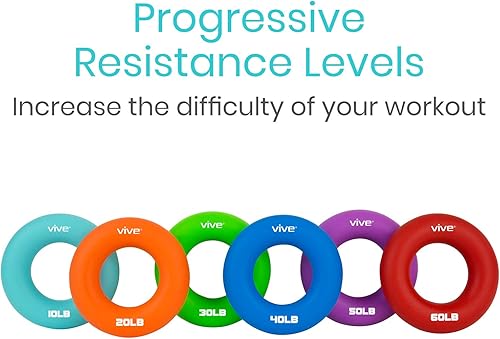 Miniatura 2 de Vive Anillo de agarre fortalecedor de mano (paquete de 6)  Ejercitadores de mano de anillo de antebrazo  Pinza exprimidora de silicona para