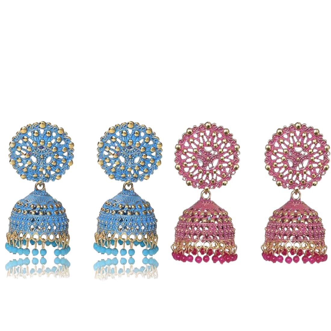 Nilus Collection Ethnic Oxidised Jhumka for Women and Girls Wedding, Party Festival Wear Alloy Jhumki Earring (Red, Blue, Pink, Copper) (Pink-Blue) (B0CZ9H73V3) Amazon Price History, Amazon Price Tracker