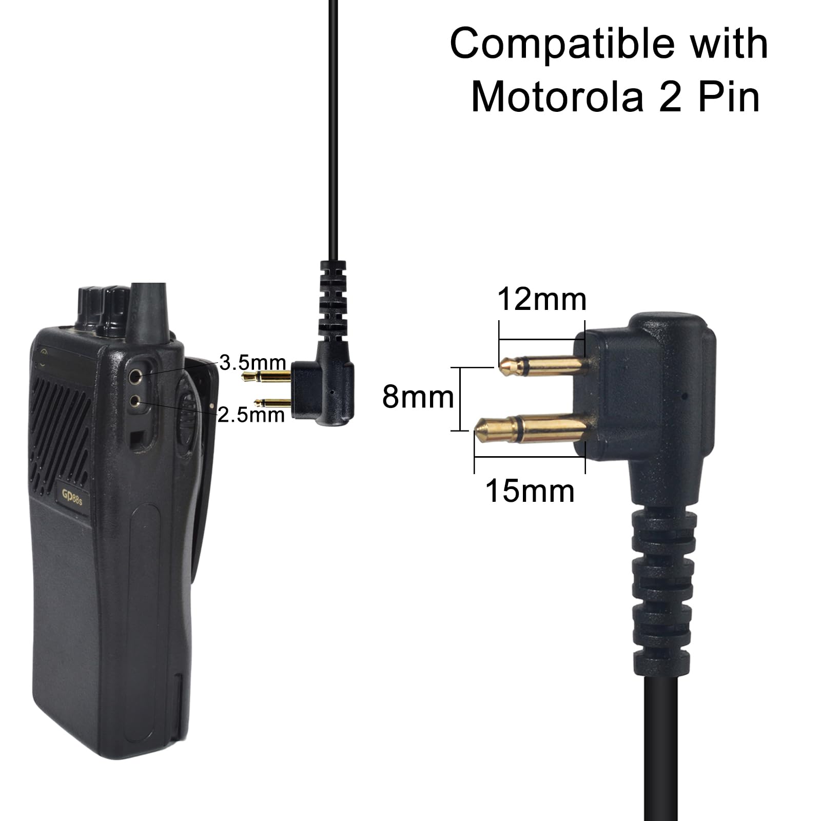 Microphone Haut-Parleur pour Talkie Walkie Compatible avec Motorola 2 Broches, for CP040 DP1400 GP68 GP88 GP300 Radio (Noir)