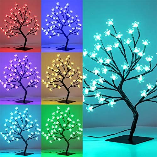 Brightdeco Lighted Cherry Blossom Tree - 1.5FT 48 LED 16 Color-Changing 4 Modes Plug in Artificial Bonsai Tree As Night Lights for Halloween Thanksgiving Christmas Easter Wedding Party