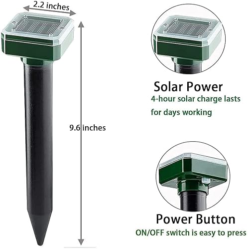 Solar Mole Repellent Sonic Mole Snake Deterrent Pest Control Rodent Repeller Chaser Mouse Gopher Vole Trap, Ultrasonic Repellant Spikes Killer For Yard, 10 Pack #TOP2