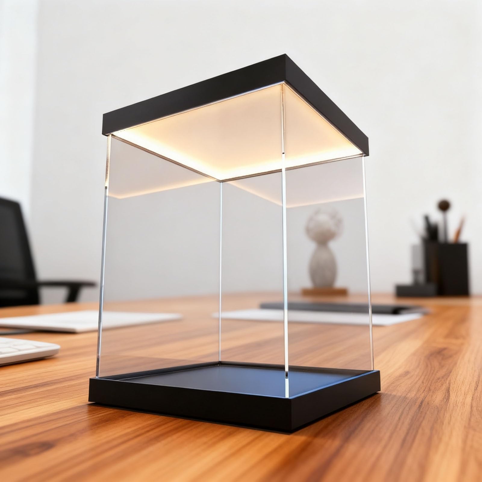 Acryl Vitrine Verlichte Transparante Acryl Vitrine, Opbergdoos voor op Het Aanrecht met Hout-kunststof Basis, 10 15 20 25 30 35 40 50 60 Cm Lange Verzamelkast(60x60x50 cm/24x24x20 in
