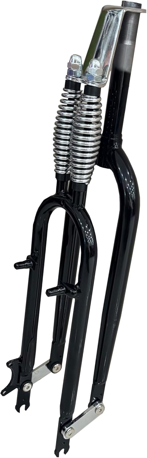 26 inch Bicycle Fork Double Springer Suspension Fork 1" Threaded,Disc Brake,Black 26" Dual Spring Classical Fork for Cruiser Chopper Bike