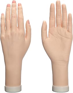 Practice Hand for Acrylic Nails Realistic Mannequin Hand for Nails Practice Soft Flexible Bendable False Fake Nail Hand Art Trainer Manicure Practice Hand Tool and Rings Display of Bracelets (Left)